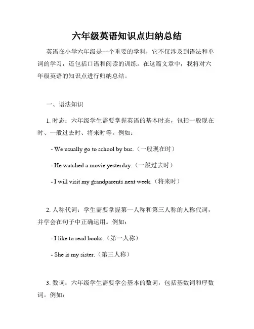 六年级英语知识点归纳总结