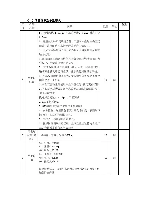 项目清单及参数要求