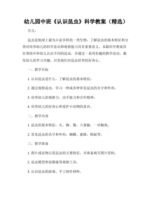 幼儿园中班《认识昆虫》科学教案(精选)