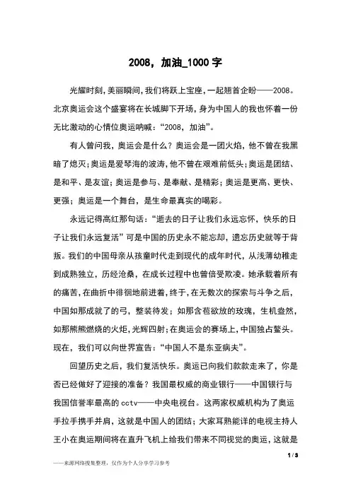 2008,加油_1000字高中作文