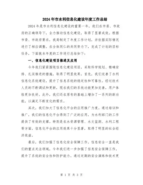 2024年市水利信息化建设年度工作总结