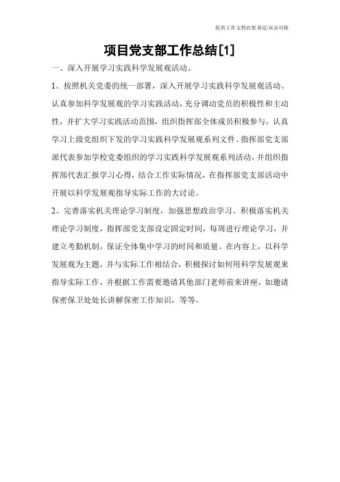 项目党支部工作总结[1]