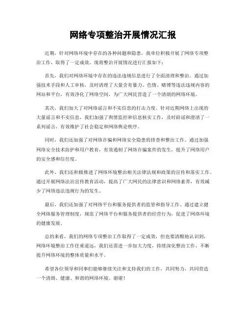 网络专项整治开展情况汇报