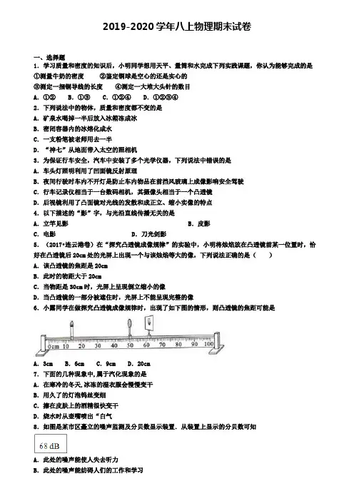 【物理6份试卷合集】福建省厦门市2019-2020年物理八上期末模拟学业水平测试试题