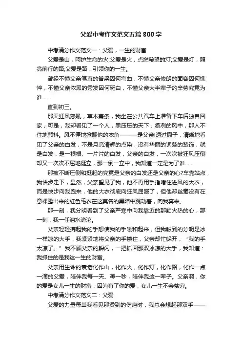 父爱中考作文范文五篇800字