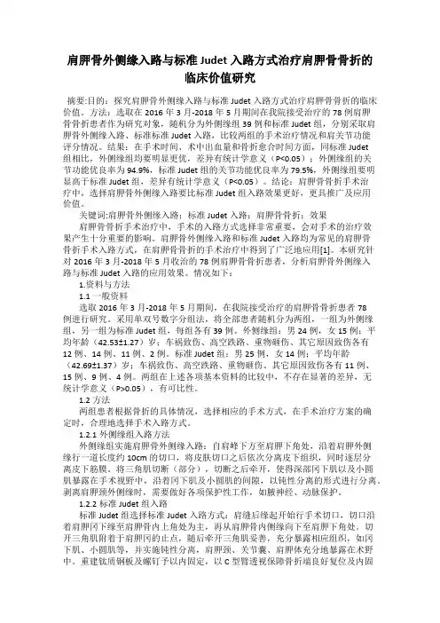 肩胛骨外侧缘入路与标准Judet入路方式治疗肩胛骨骨折的临床价值研究