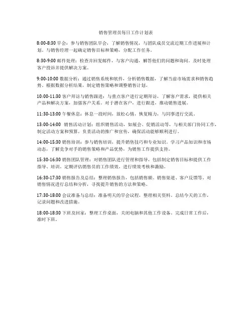 销售管理员每日工作计划表