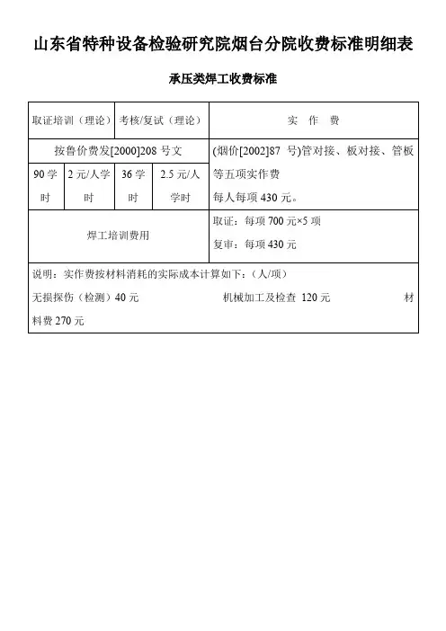 山东省特检院收费标准要点