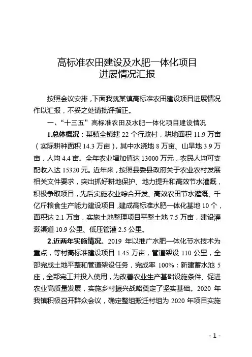 在高标准农田建设项目推进会议上的发言