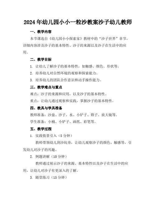 2024年幼儿园小小一粒沙教案沙子幼儿教师