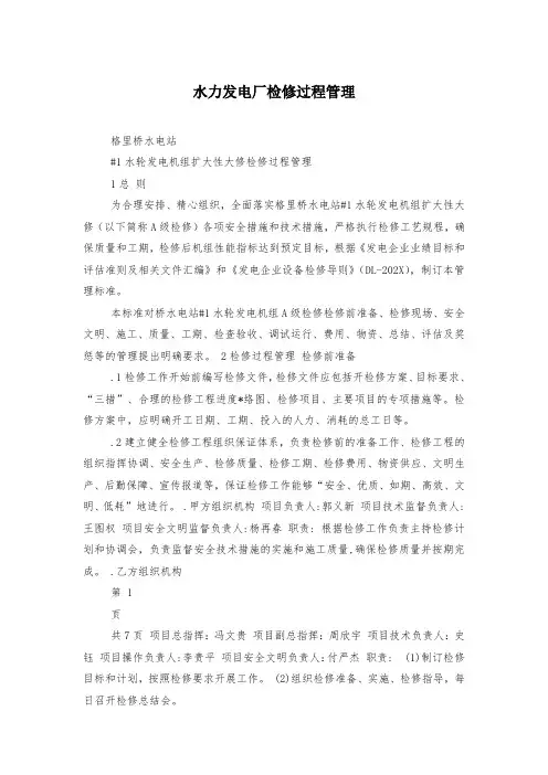 水力发电厂检修过程管理