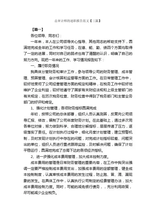 总审计师的述职报告范文【三篇】_述职报告_