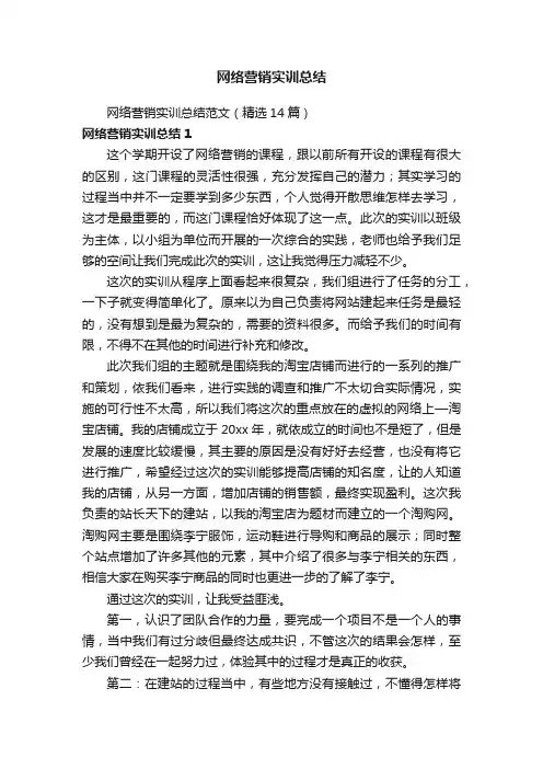 网络营销实训总结范文（精选14篇）