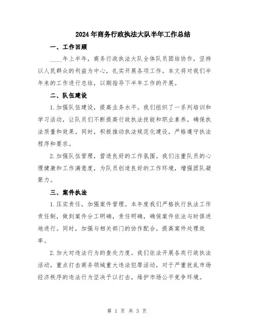 2024年商务行政执法大队半年工作总结