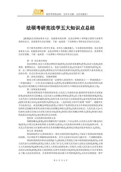 法硕考研宪法学五大知识点总结