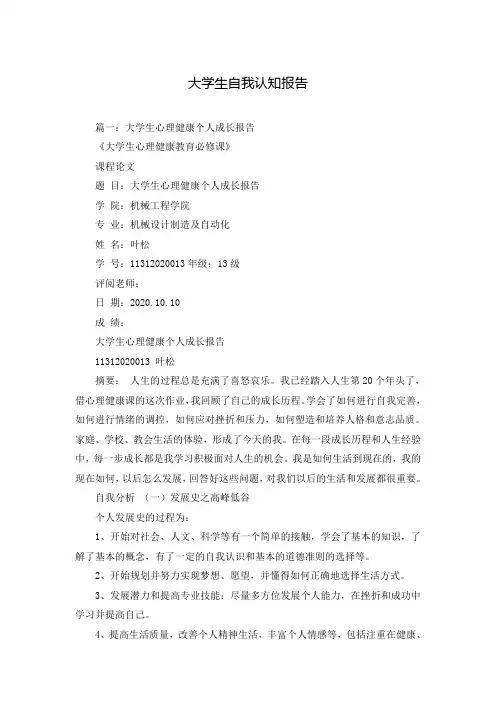 大学生自我认知报告
