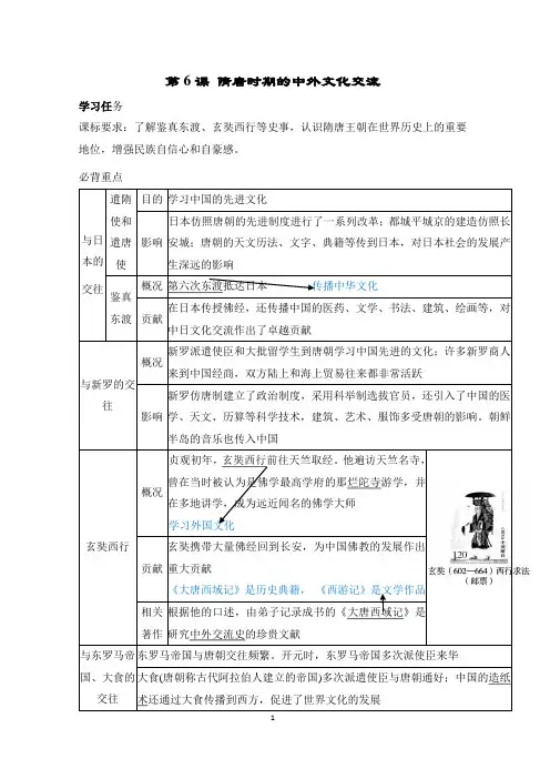 2025年人教版七年级下册历史课堂笔记第6课隋唐时期的中外文化交流