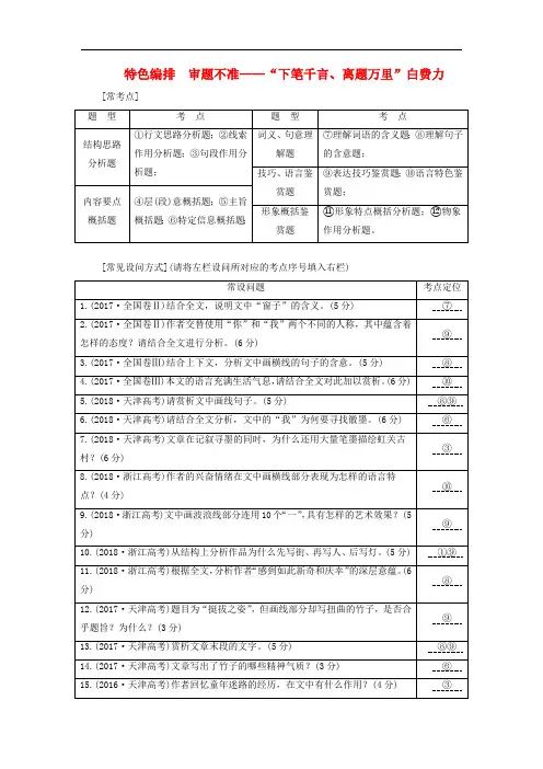 通用版2020版高考语文一轮复习第三板块专题二特色编排审题不准__“下笔千言离题万里”白费力学案含解析