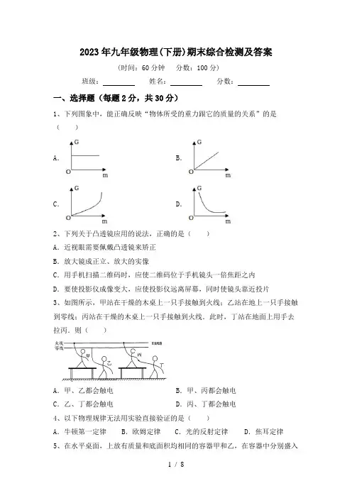 2023年九年级物理(下册)期末综合检测及答案