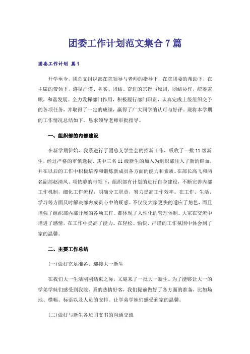 团委工作计划范文集合7篇