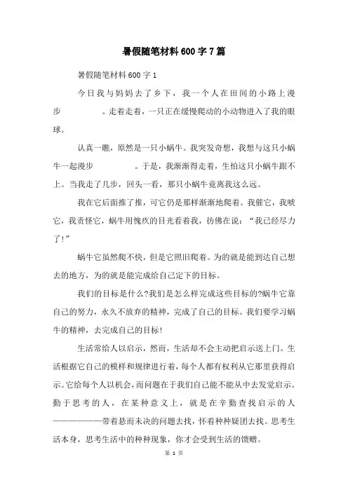 暑假随笔材料600字7篇