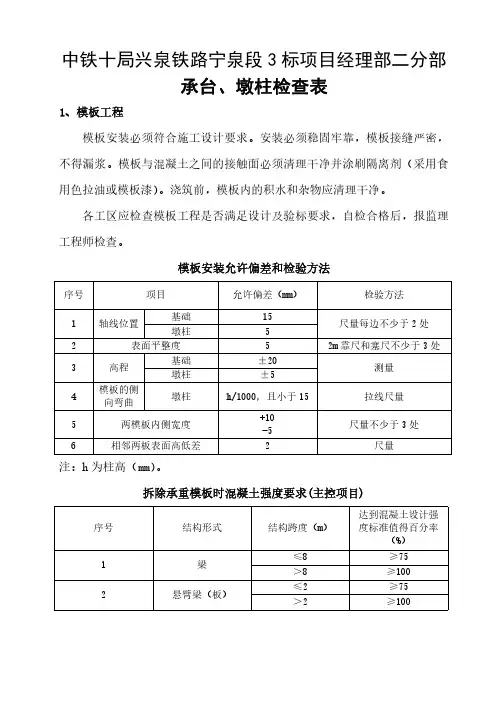 承台、墩柱检查表