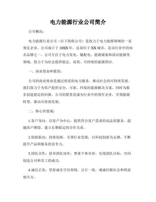 电力能源行业公司简介