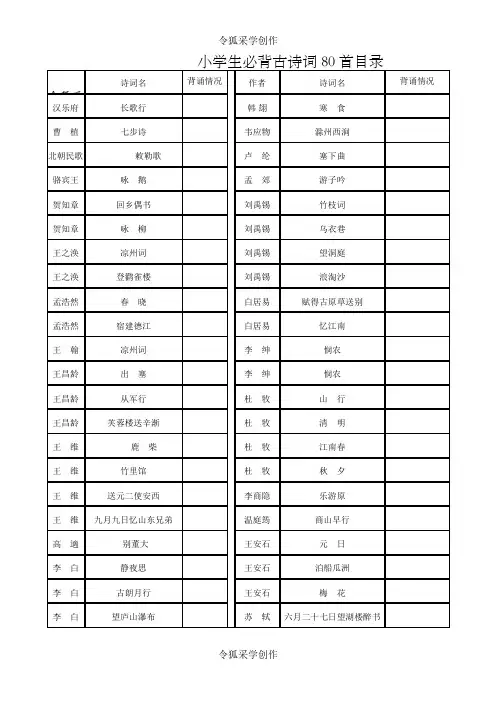 小学生必备古诗词80首(含目录及排版)
