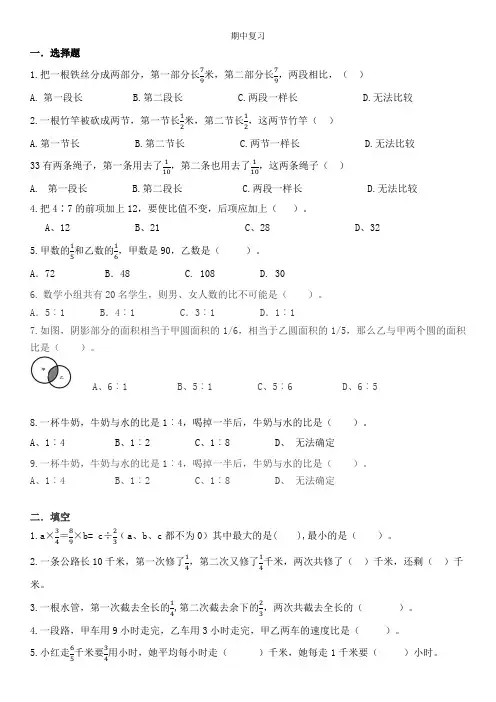 六年级数学上册期中复习(重难点)