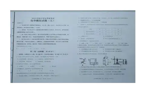 山东省滨州市2018年初中学生学业考试化学模拟试题(五)(扫描版)