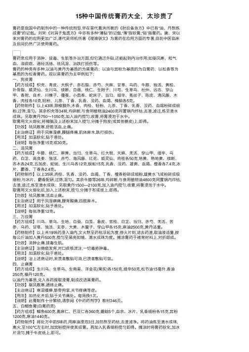 15种中国传统膏药大全，太珍贵了