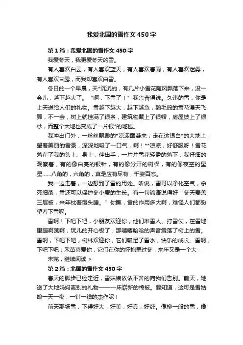 我爱北国的雪作文450字