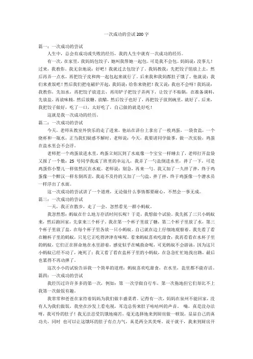 一次成功的尝试200字优秀作文