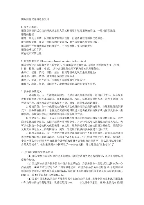 国际服务贸易 期末复习重点整理