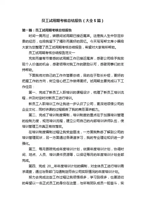 员工试用期考核总结报告（大全5篇）