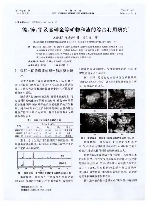 镍、锌、铅及含砷金等矿物和渣的综合利用研究