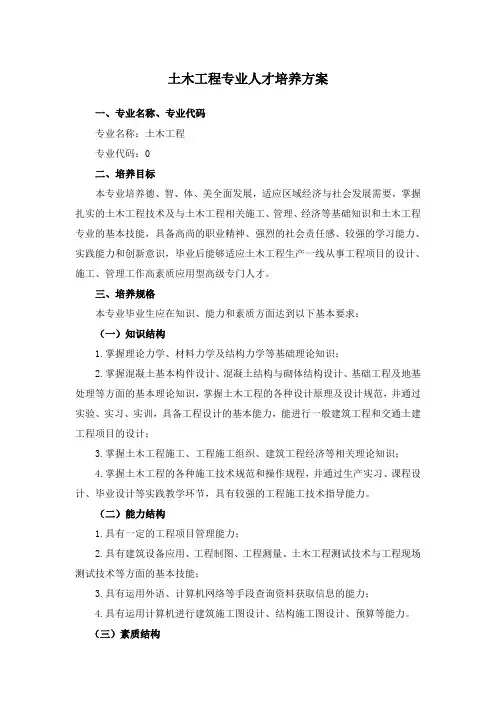 土木工程专业人才培养方案