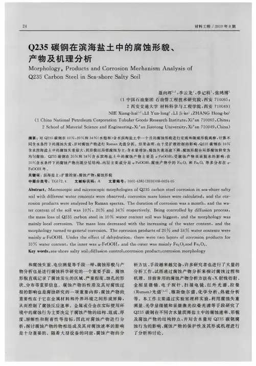 Q235碳钢在滨海盐土中的腐蚀形貌、产物及机理分析