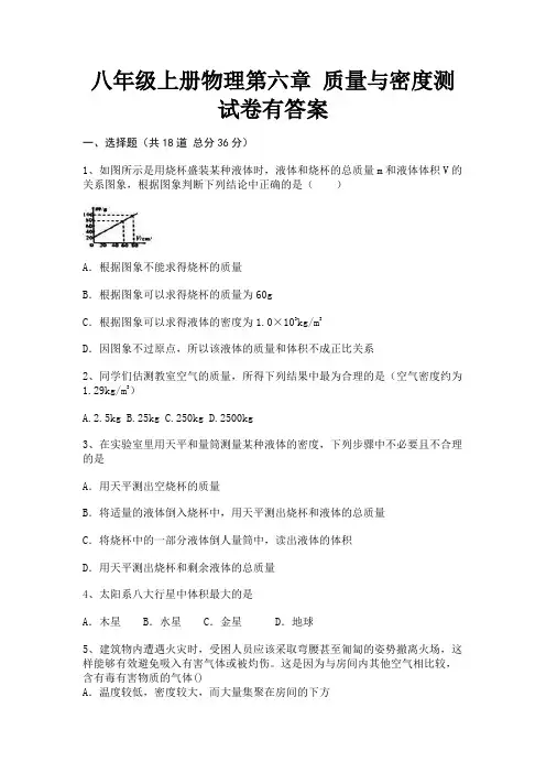 (突破训练)八年级上册物理第六章 质量与密度测试卷有答案