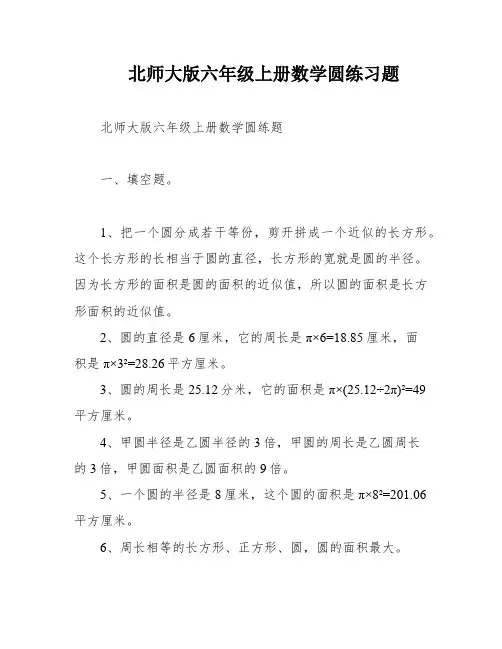 北师大版六年级上册数学圆练习题