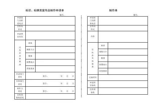 标识、标牌类宣传品制作申请单