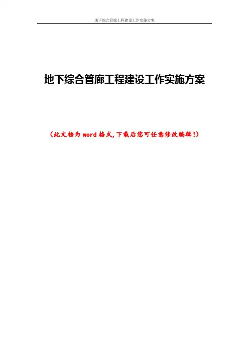 地下综合管廊工程建设工作实施方案
