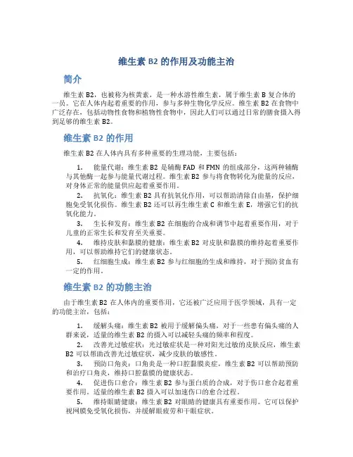 维生素b2的作用及功能主治是什么