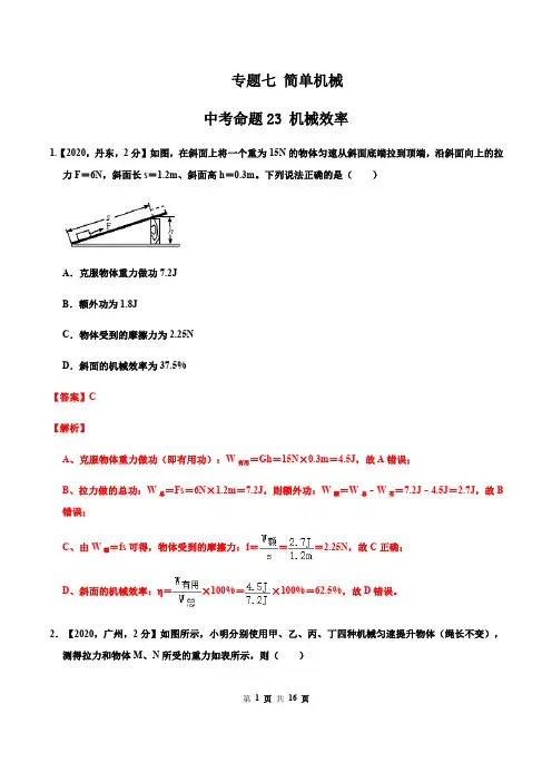 中考命题23 机械效率(解析版)-2021年中考物理命题分类讲解