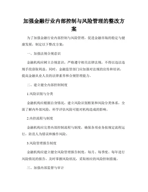 加强金融行业内部控制与风险管理的整改方案