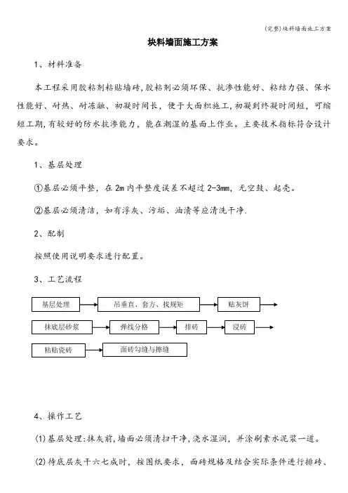 (完整)块料墙面施工方案