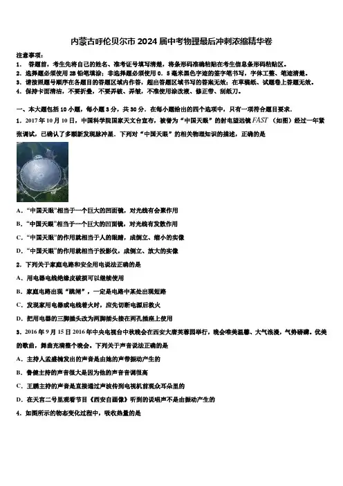 内蒙古呼伦贝尔市2024届中考物理最后冲刺浓缩精华卷含解析