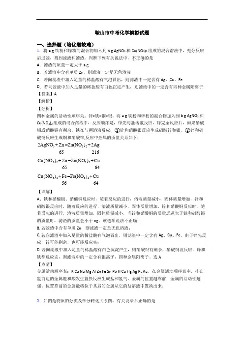 鞍山市中考化学模拟试题