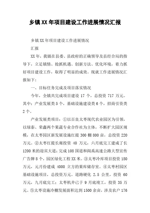 乡镇XX年项目建设工作进展情况汇报