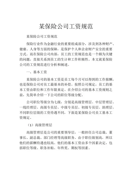某保险公司工资规范